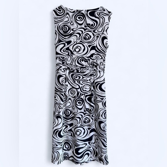 Précis Black White Swirl Print Midi Dress Maximalist V-Neck Retro Y2K Size 8 - Picture 2 of 9